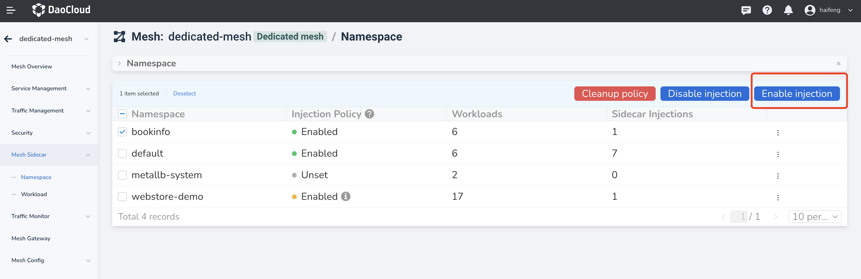 Enable Namespace Sidecar Injection