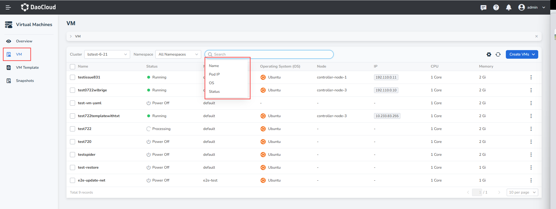 Search Virtual Machines